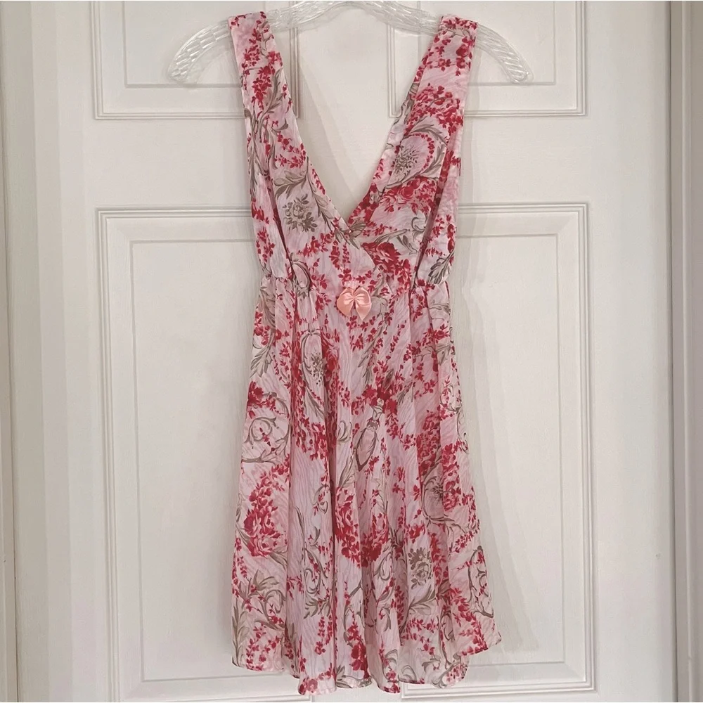 🌸3/$25 Gilligan & O’Malley Pink & Red Floral Babydoll Chemise Nightgown, Size S - Picture 1 of 11